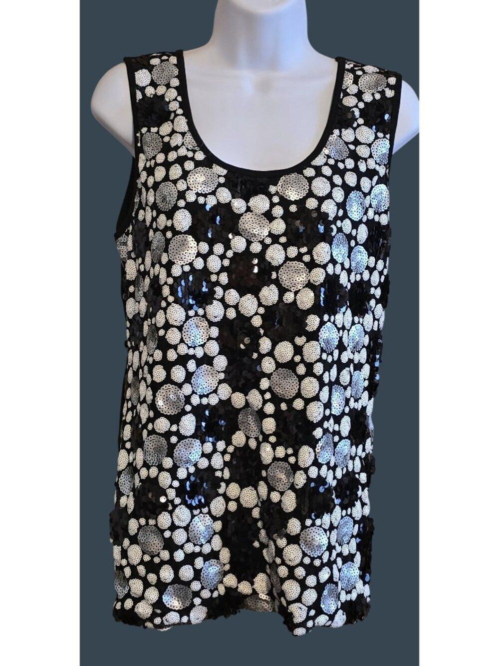 Sequin Black & White Polka Dot Tank Top coquette dance party date night mob wife
